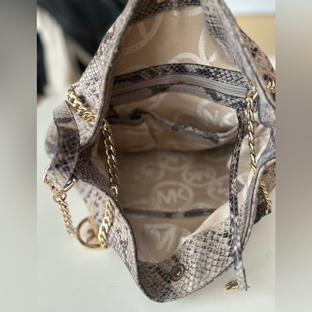 Michael Kors Brown Leather Python Snakeskin Hobo … - image 4